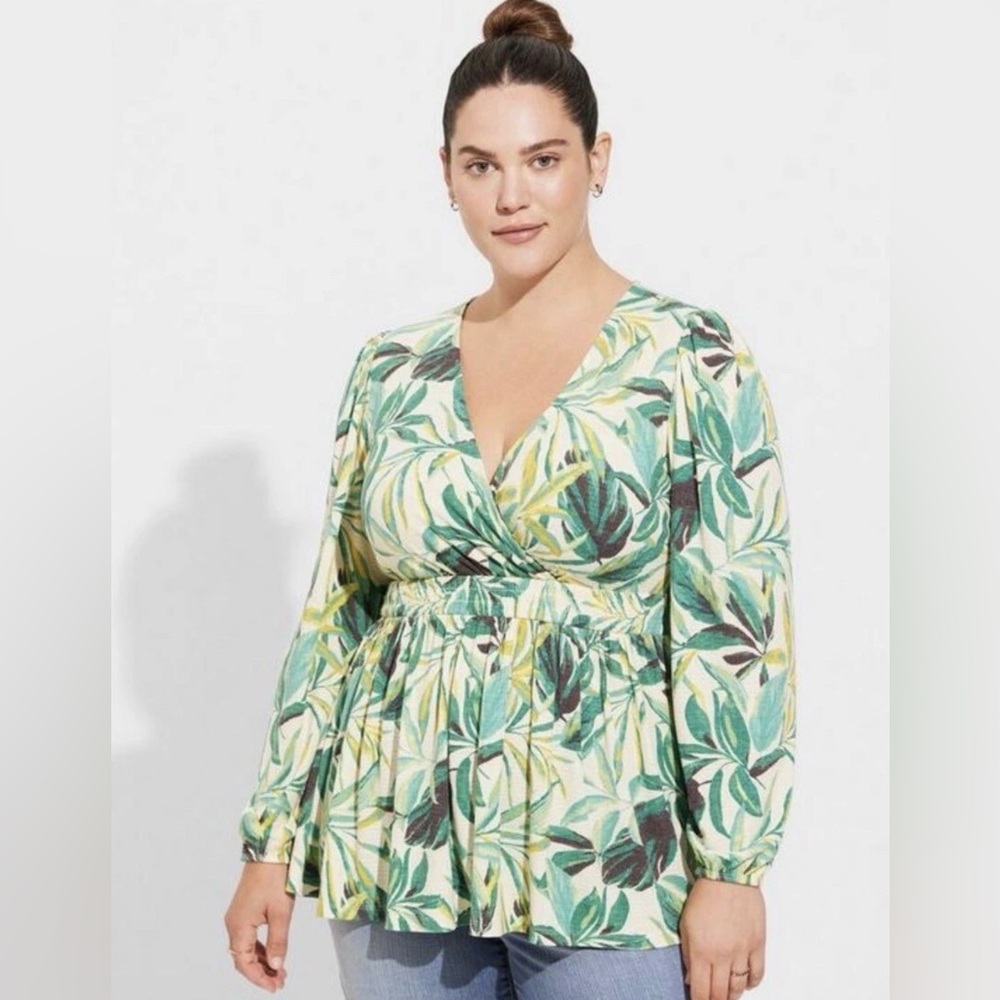 Torrid Textured Knit Surplice Puff Sleeve Babydoll Top Women’s Size 4X New
